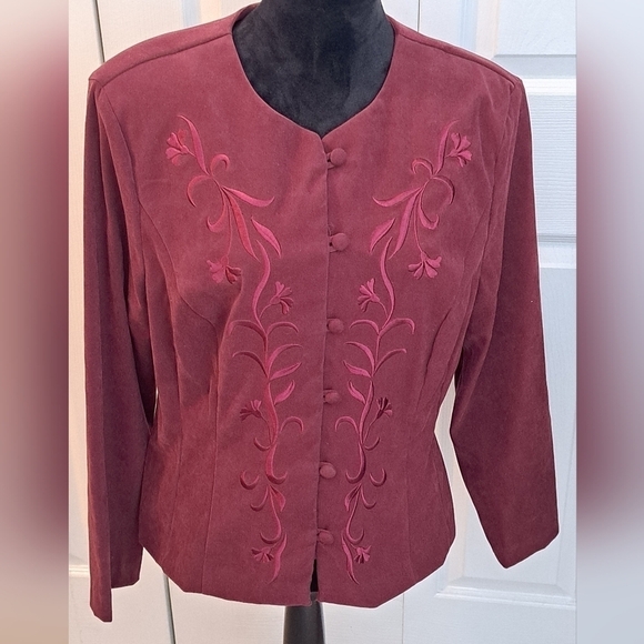 Vintage 90's Dark Plum Velour Jacket   Size 16 - Picture 1 of 7